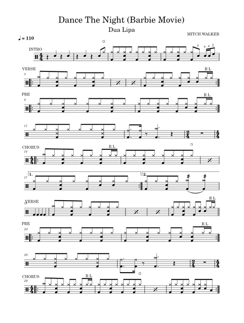 Dance The Night - Dua Lipa (Barbie Movie Drum Score)