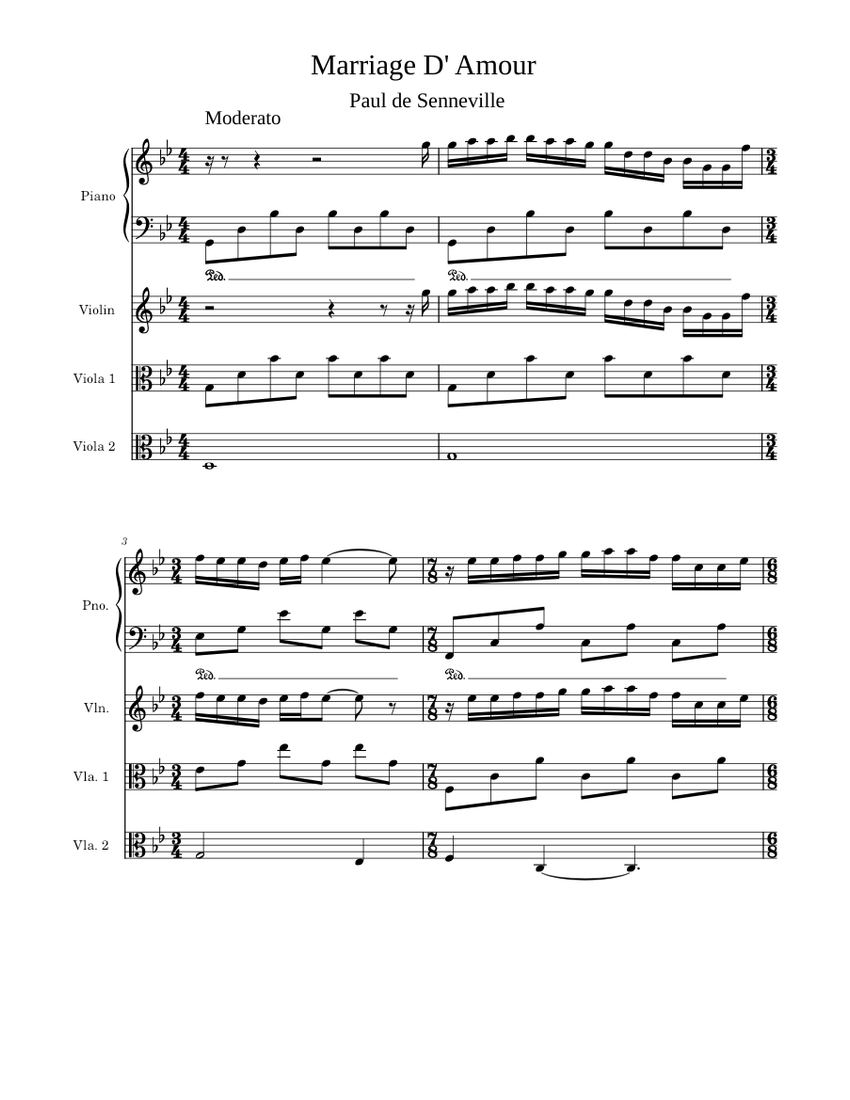 Marriage D'amour - Paul de Senneville Sheet Music for Piano, Violin ...