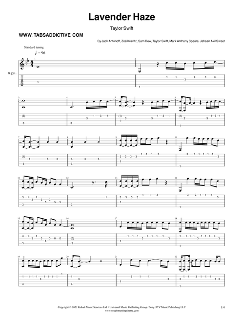 Lavender Haze (Arr. TABS ADDICTIVE) - Taylor Swift (Solo Guitar)
