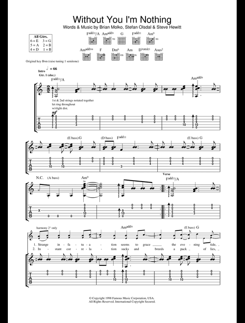Without You I'm Nothing - Placebo (Guitar Tab)
