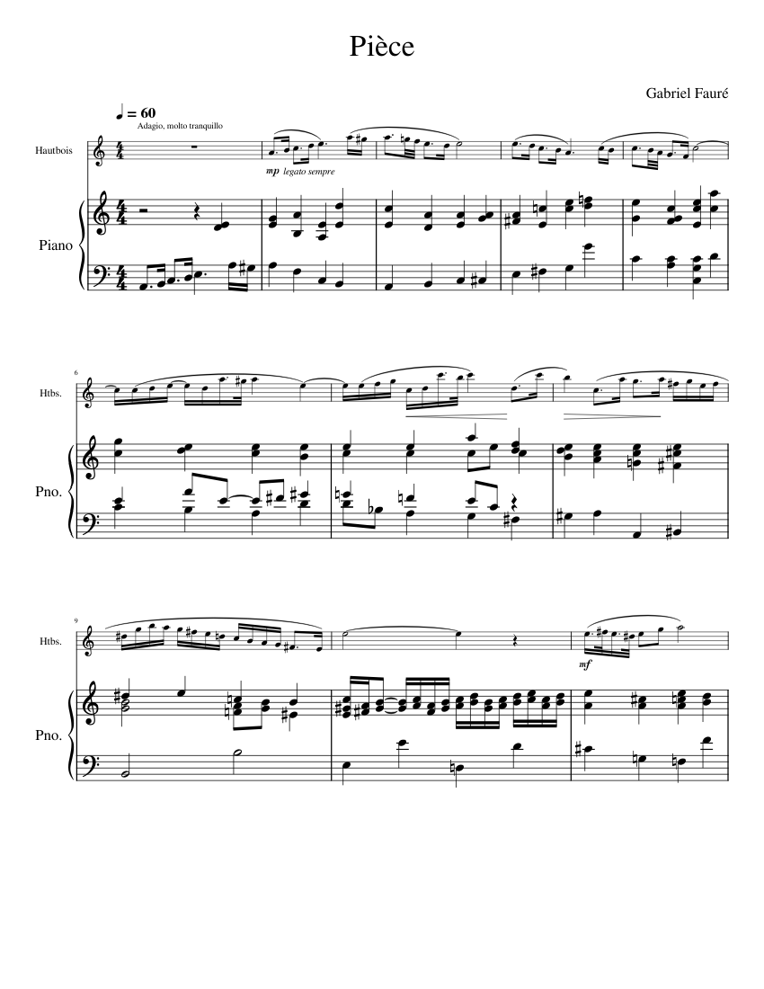 Pièce hautbois et piano de Gabriel Fauré Sheet music for Piano, Oboe