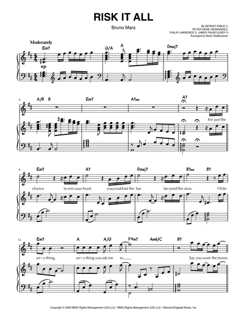 Risk It All (Arr. Mario Stallbaumer) - Bruno Mars (Piano-Vocal-Guitar (Piano Accompaniment))