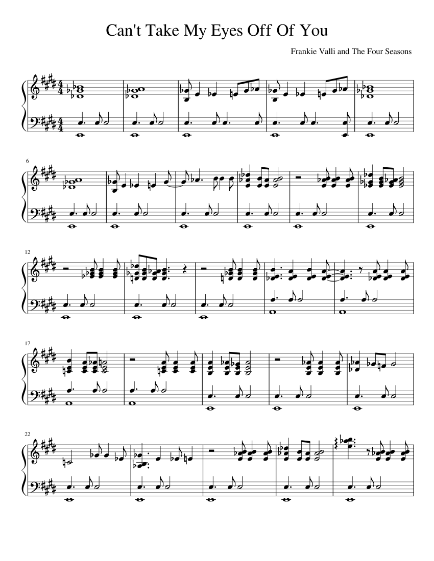 Can T Take My Eyes Off Of You Frankie Valli Solo Piano Sheet Music For Piano Solo Musescore Com Can T Take My Eyes Off Of You Frankie Valli Solo Piano Sheet Music For Piano Solo Musescore Com
