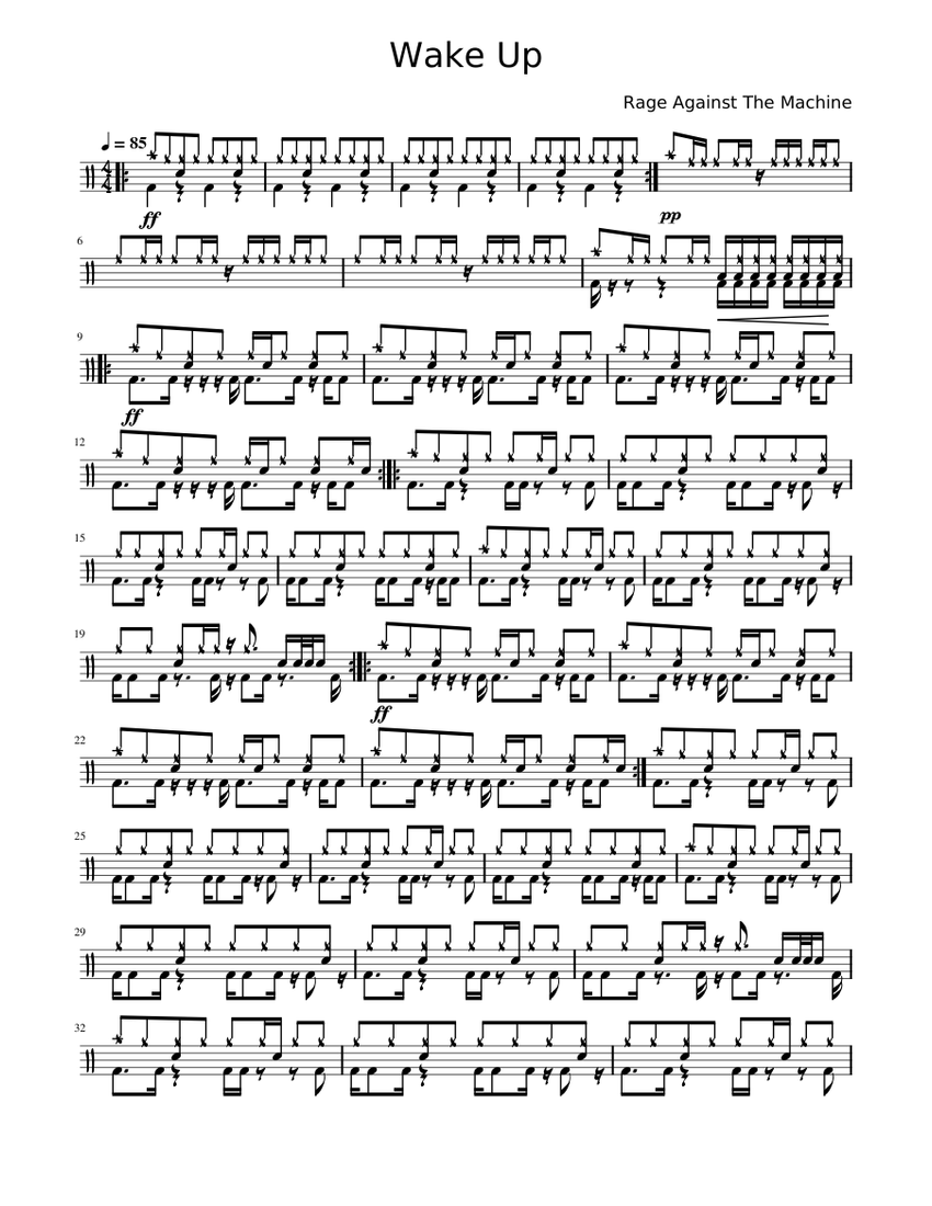 Wake Up - Rage Against The Machine (Drums) Sheet Music for Drum