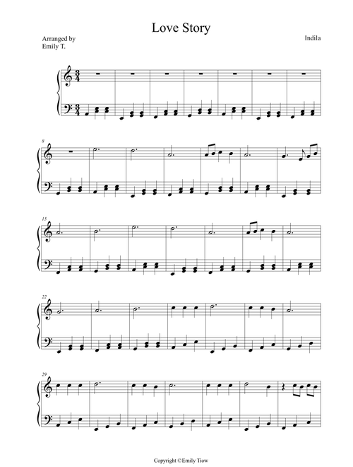 Love Story (Arr. Emily T.) - Indila (Easy Piano)