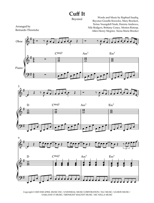 Cuff It (Arr. Bernardo Thronicke) - Beyonce (Oboe and Piano)