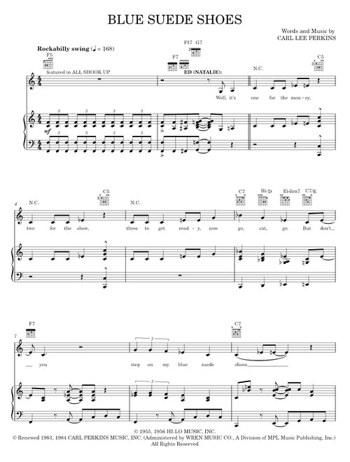 Blue Suede Shoes - All Shook Up Musical, Carl Perkins, Elvis Presley (Piano-Vocal-Guitar)