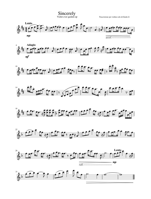 Sincerely, Violet Evergarden op for solo violin