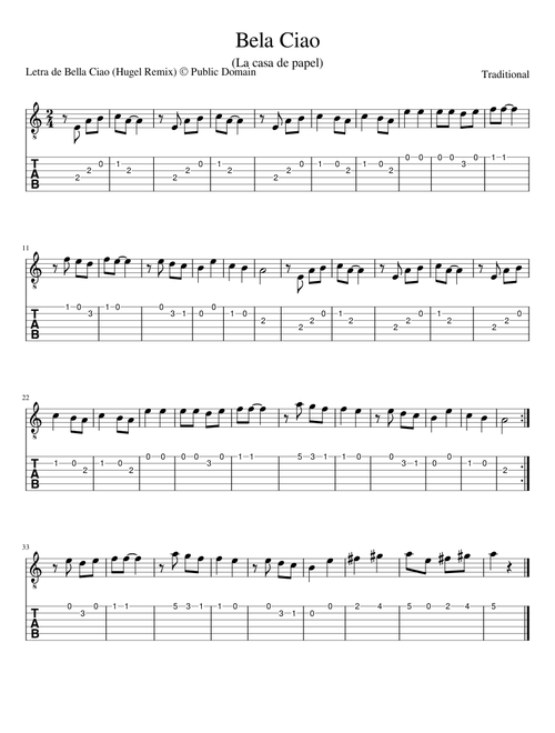 Bela_Ciao Guitar TAB