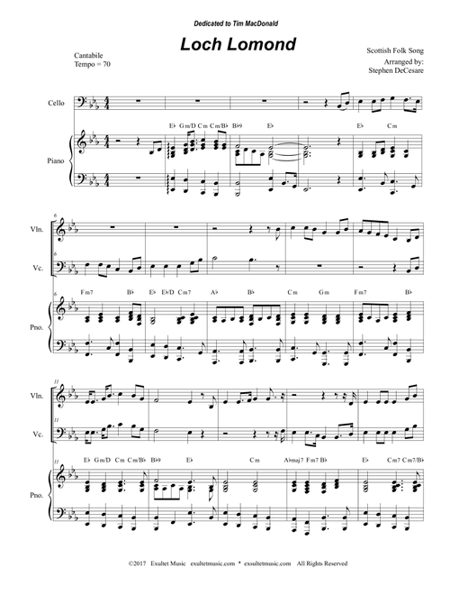 Loch Lomond (Duet for Violin and Cello) (Arr. Stephen DeCesare) (Instrumental Duet and Piano)