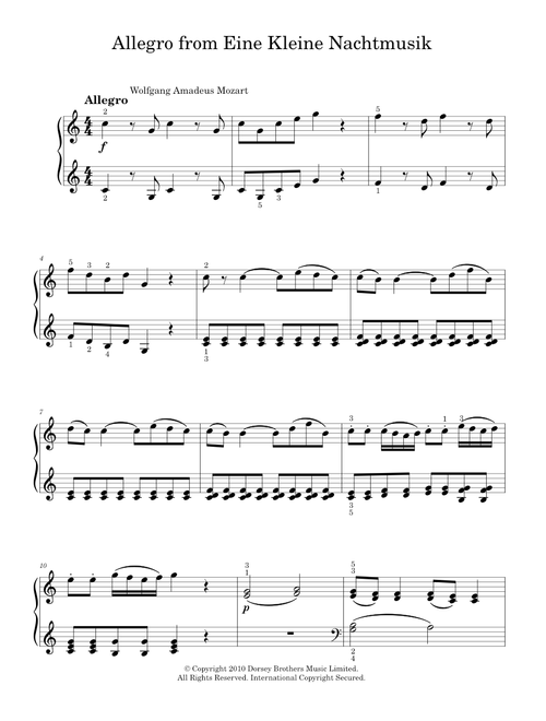 Allegro from Eine Kleine Nachtmusik K525 - Emanuel Schikaneder, Wolfgang Amadeus Mozart (Easy Piano)