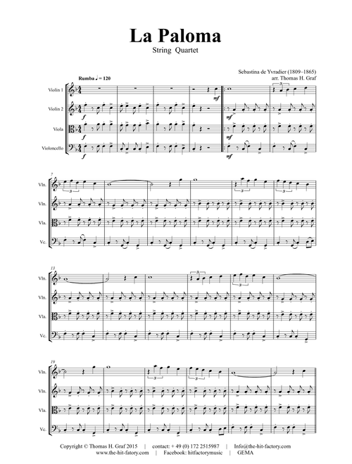 La Paloma - Spanish Habanera - String Quartet (Arr. Thomas H. Graf) - Sebastina de Yvradier (1809–1865) (String Quartet)
