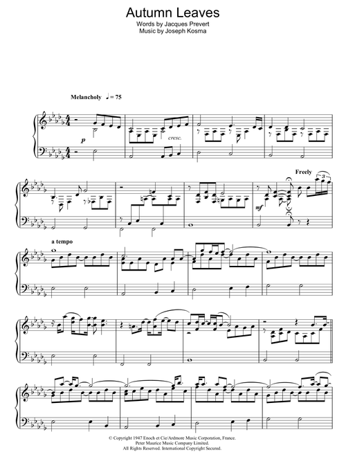 Autumn Leaves (Les Feuilles Mortes) - Eva Cassidy (Piano Solo)