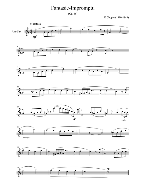 Fantaisie-Impromptu (Op. 66) - for alto sax solo (Arr. Passoni Music) - Fréderic Chopin (1810-1849) (Piano Solo)
