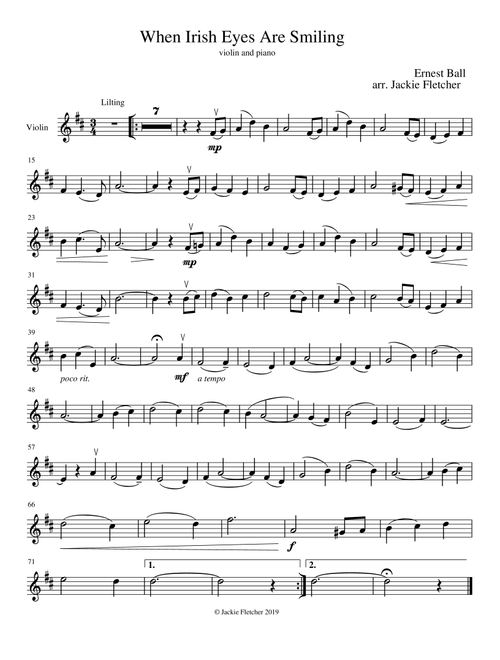 When Irish Eyes Are Smiling Violin and Piano (Arr. Jackie Fletcher) - Ernest Ball (Violin and Piano)