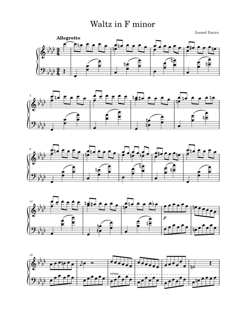 Waltz in F minor Leonel Iturra Sheet music for Piano (Solo