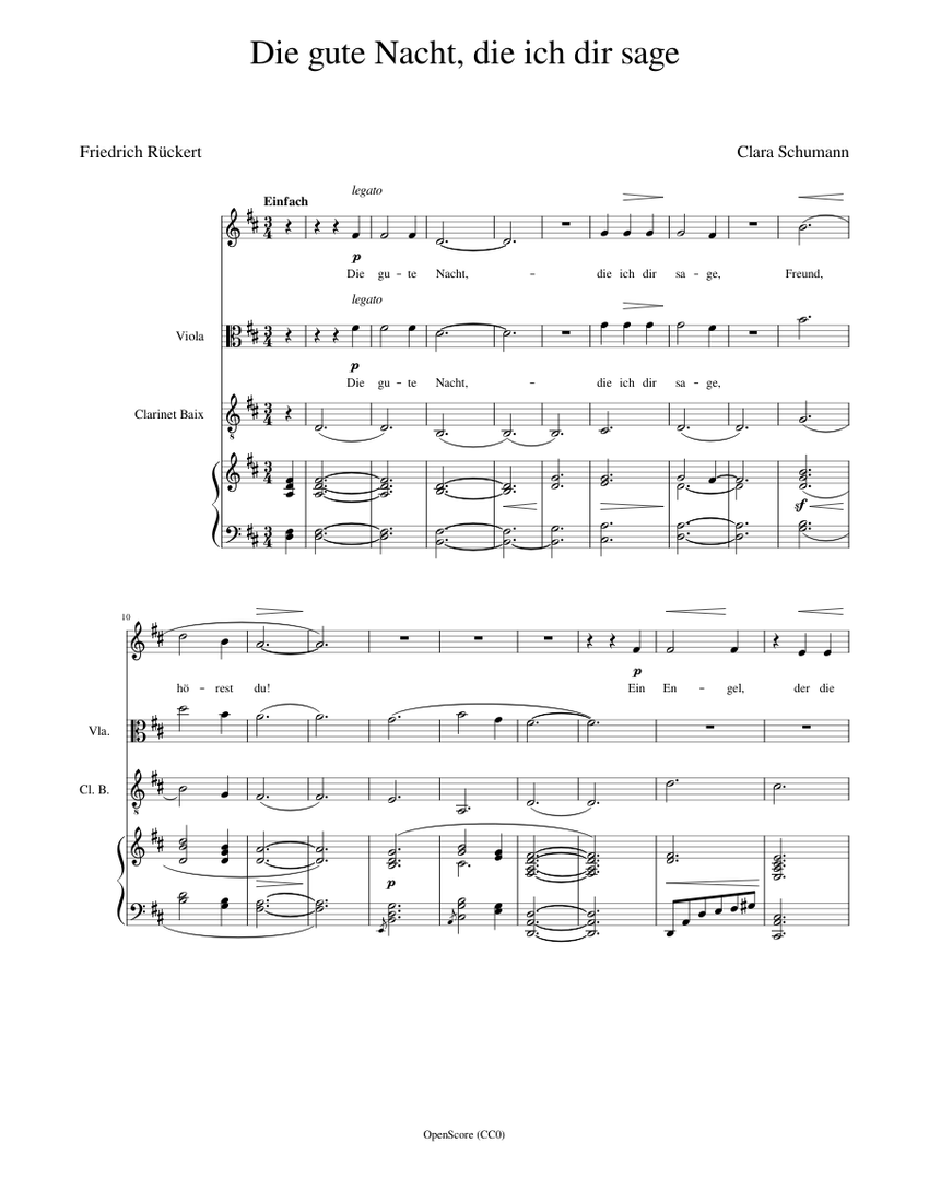 Schumannclara Diegutenachtsoprclvlap Sheet Music For Piano Vocals Clarinet Bass