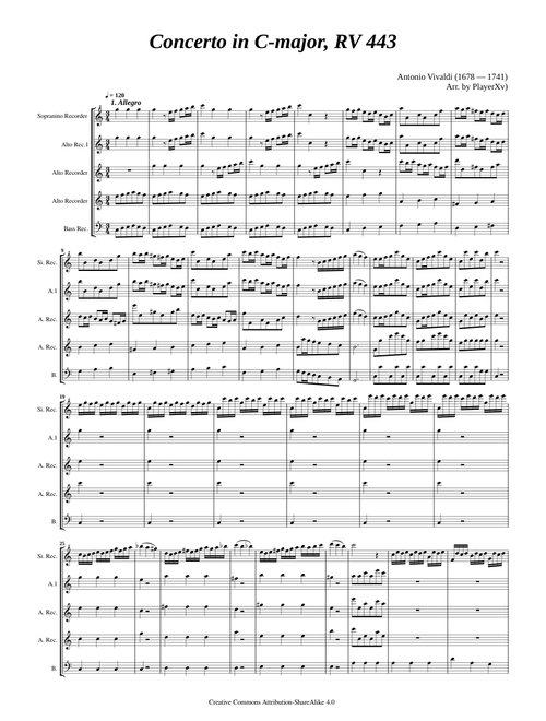 Recorder concerto in C-Dur, RV 443 – Antonio Vivaldi Antonio Vivaldi Recorder Concerto C-Dur RV 443
