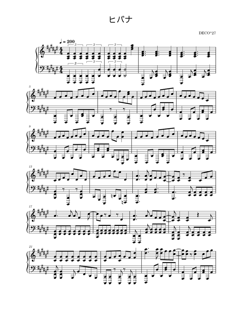 ヒバナ Sheet Music for Piano (Solo) | MuseScore.com