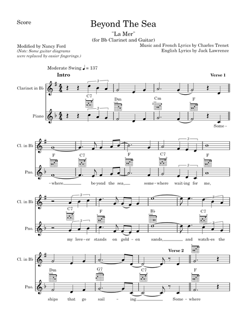 Beyond The Sea (La Mer) – Charles Trenet (for Bb Clarinet and Guitar)