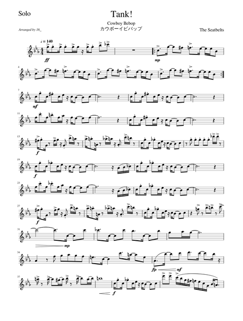 Cowboy Bebop OP - Tank! Sheet music for Piano, Bass guitar