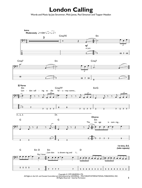 London Calling - The Clash (Easy Bass Tab)