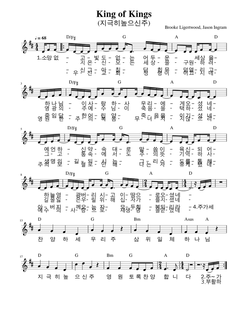 King_of_Kings_(지극히높으신주)1 Sheet Music with Chords for