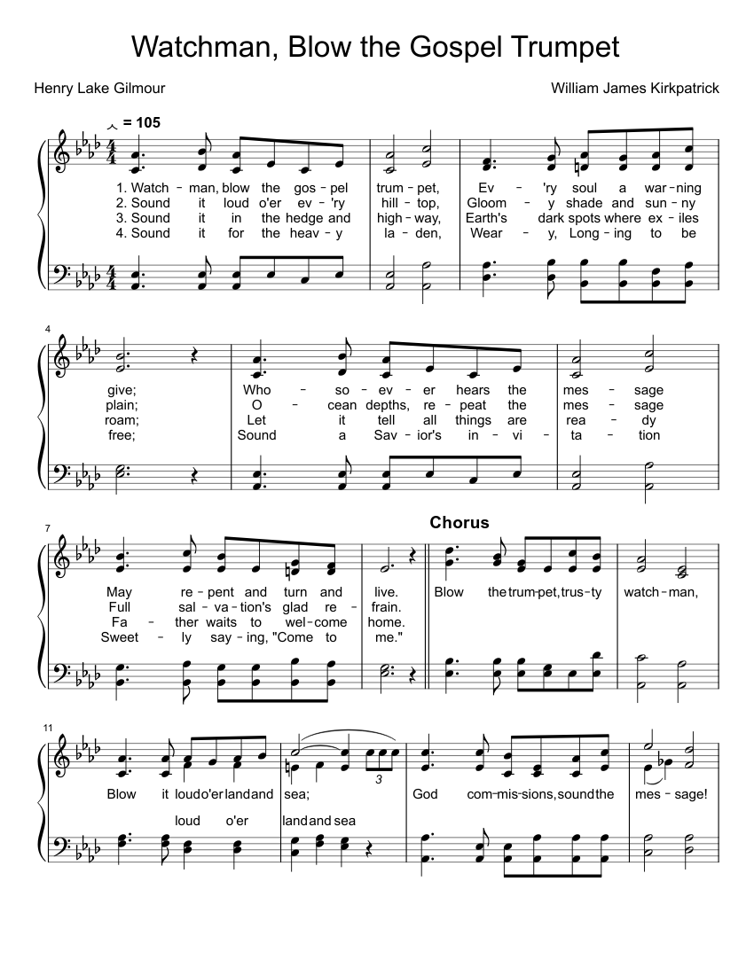 Watchman Blow the Gospel Trumpet Sheet music for Piano Solo Easy Musescore