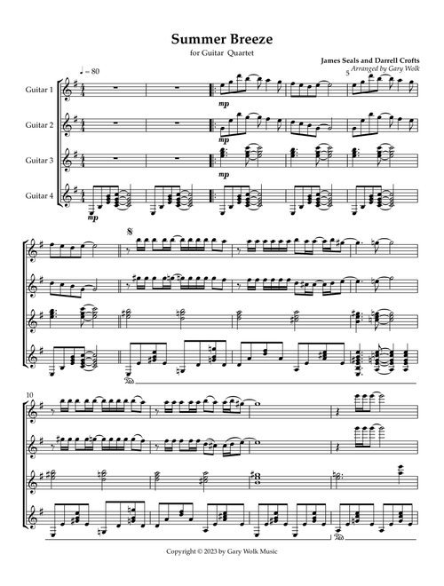 Summer Breeze (Arr. Gary Wolk) - Seals & Crofts (Guitar Ensemble)