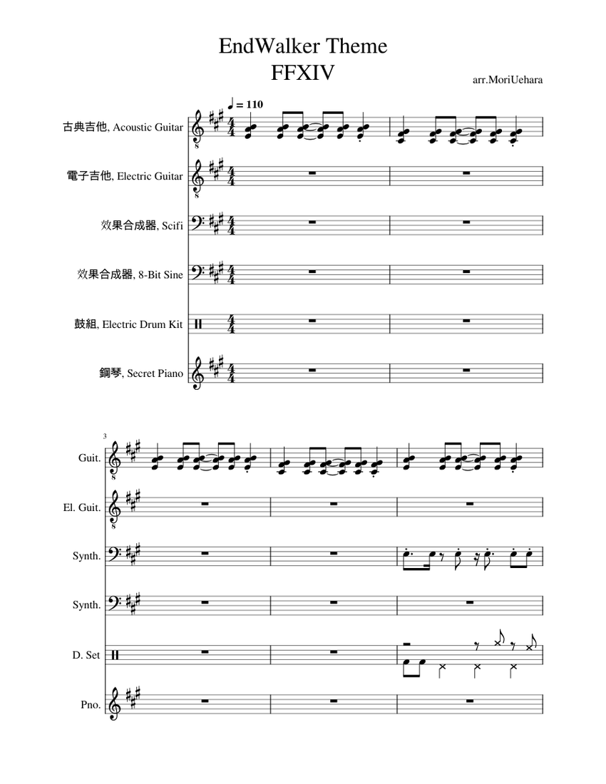 FFXIV EndWalker Theme Sheet Music for Piano, Guitar, Drum