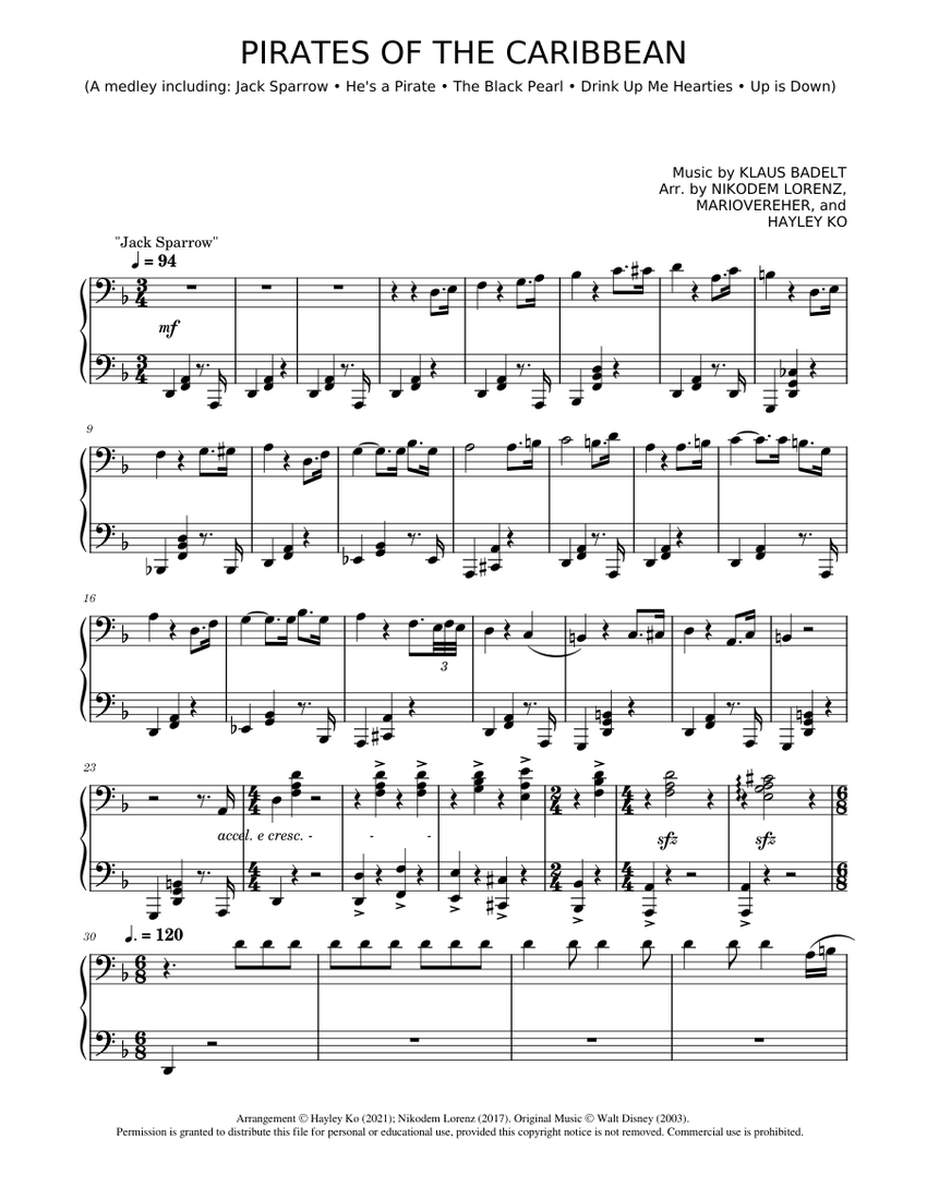 Pirates of the Caribbean Medley - Nikodemz Lorenz Sheet Music for