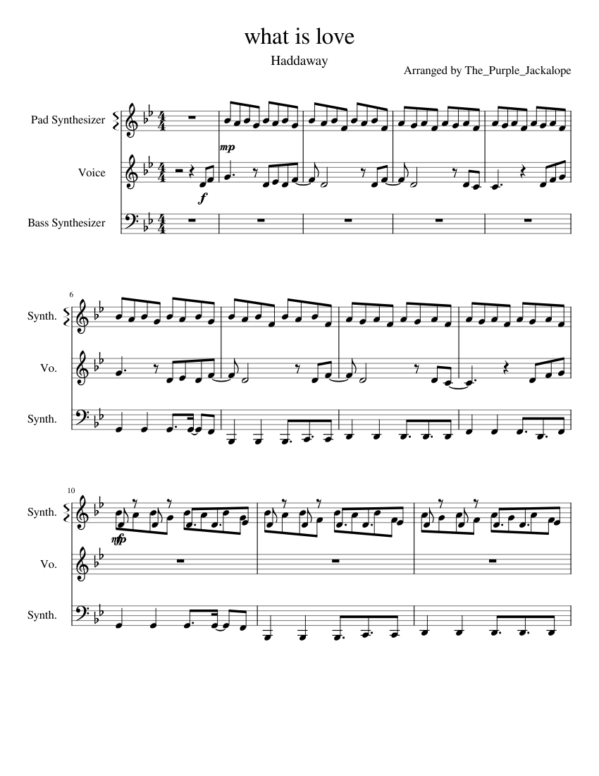 what is love - haddaway Sheet Music for Vocals, Bass guitar ...