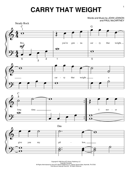 Carry That Weight - The Beatles (Big Note Piano)
