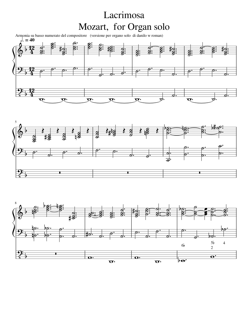 Lacrimosa Mozart for Organ solo Armonia e Improvvisazione Sheet music