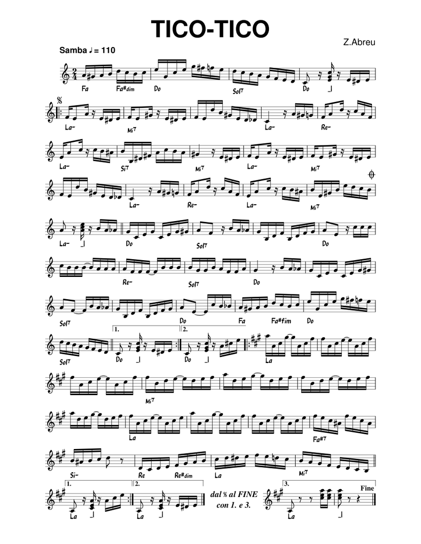Tico Tico Abreu (DO) Sheet Music with Chords for Bandoneon