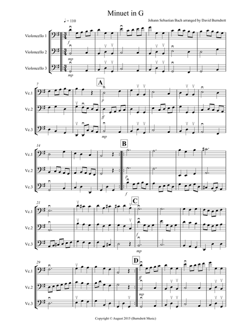 Minuet in G for Cello Trio (Arr. David Burndrett) - Johann Sebastian Bach (Cello Solo)
