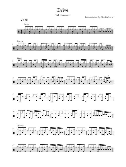 Drive - Ed Sheeran / Drum Sheet Music By BbmOnDrum