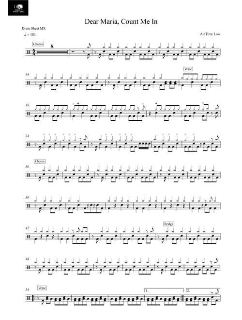 Dear Maria, Count Me In (Arr. Drum Sheet MX) - All Time Low (Drums)
