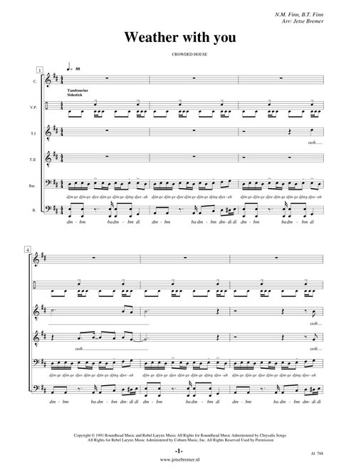 Weather With You (Arr. Jetse Bremer) - Crowded House (Choral, 5-Part)