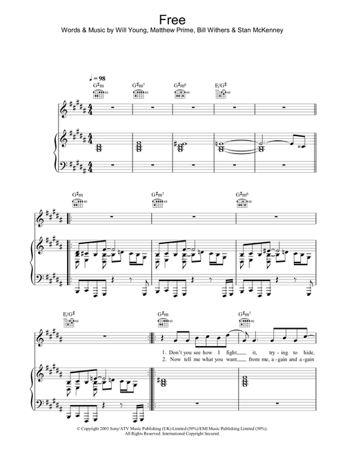 Free - Will Young (Piano-Vocal-Guitar (Piano Accompaniment))