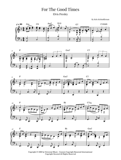 For The Good Times (Arr. Roger da Luz) - Elvis Presley (Piano Solo)