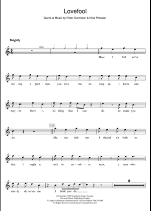 Lovefool – The Cardigans Sheet Music for Trombone, Tuba, Flute ...