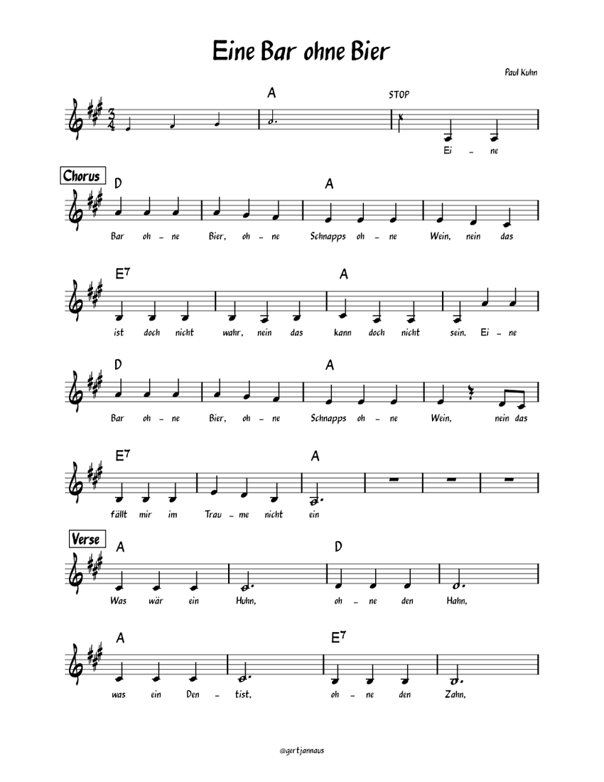 Eine Bar ohne Bier Paul Kuhn Sheet music for Piano (Solo)