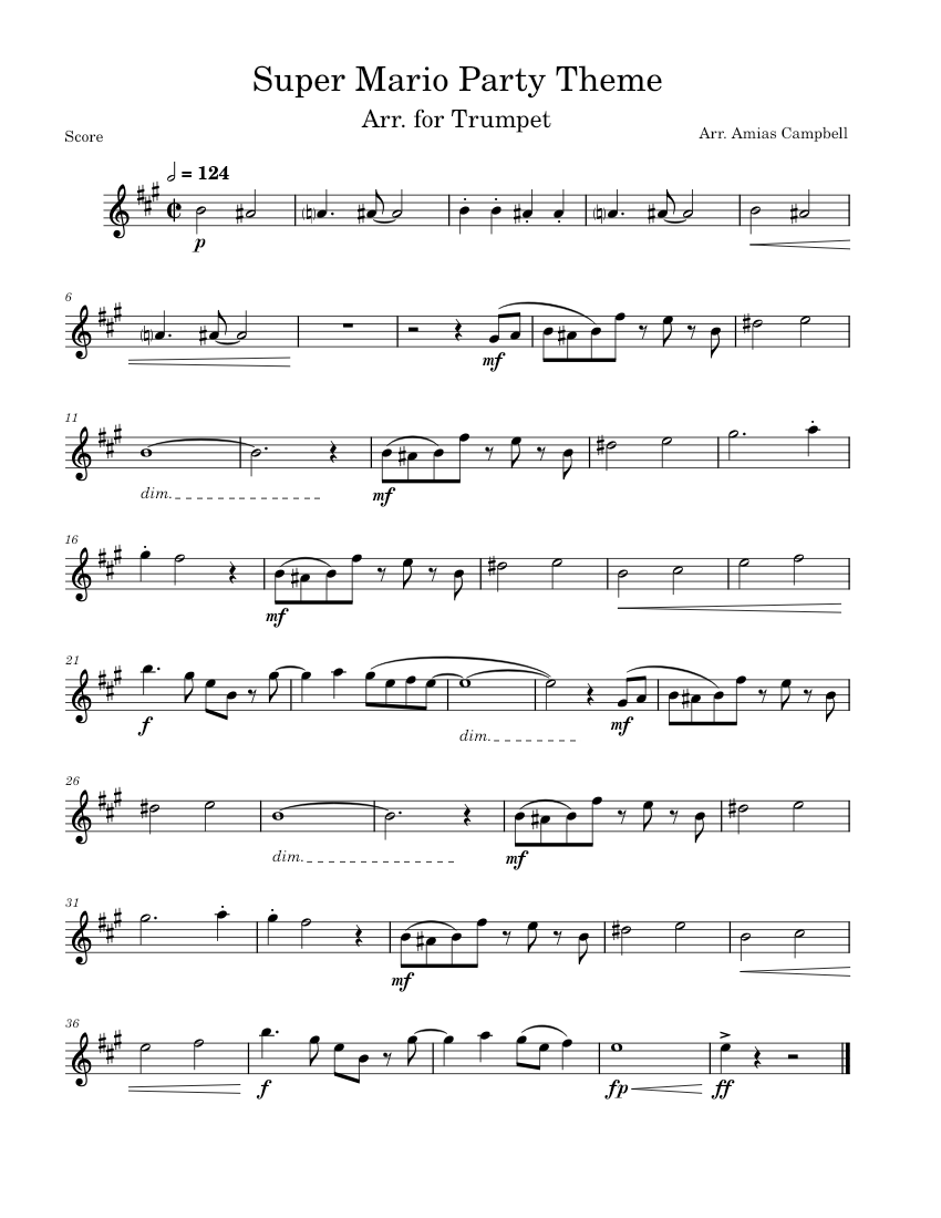 Super Mario Party Theme, Arr. for Trumpet Sheet music for Trumpet in b ...