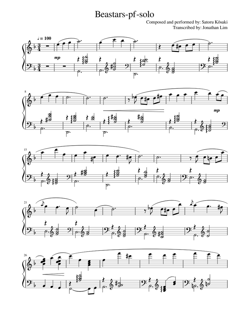 Beastars-pf-solo Sheet Music for Piano (Solo) Easy