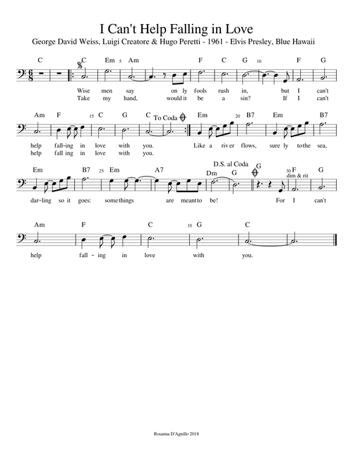 I Can t Help Falling in Love (Cello Lead Sheet) Key - C