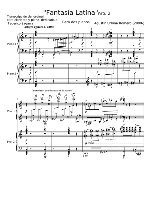 "Fantasía Latina" Nro. 2 Para Dos Pianos.