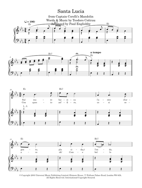 Santa Lucia - Teodoro Cottrau (Piano Vocal)