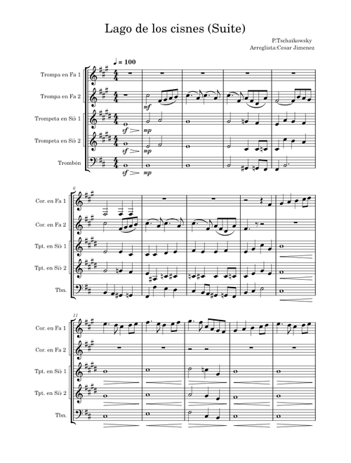 arreglo para quinteto del Lago de los cisnes suite