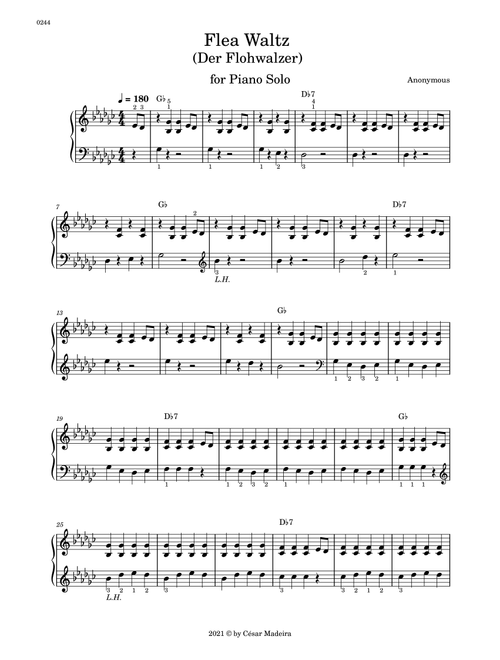 Flea Waltz (Der Flohwalzer) for Piano Solo - Original Version (W/Chords) (Arr. César Madeira) - Traditional (Piano Solo)